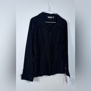 Croft & Barrow Black Button-Down Shirt With Gold Thread Pinstripe.  EXC
